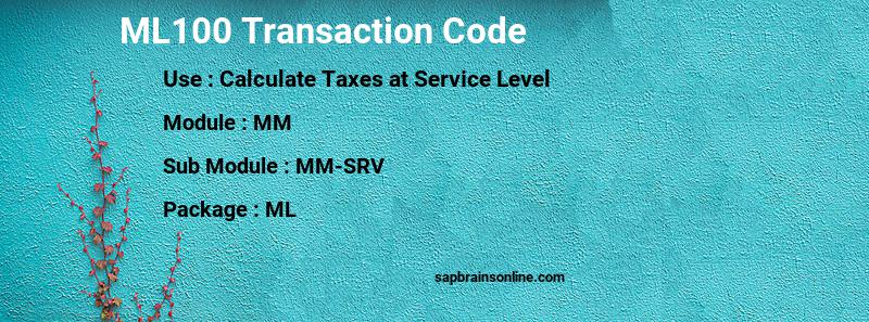 SAP ML100 transaction code