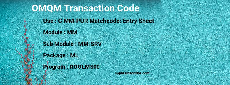 SAP OMQM transaction code
