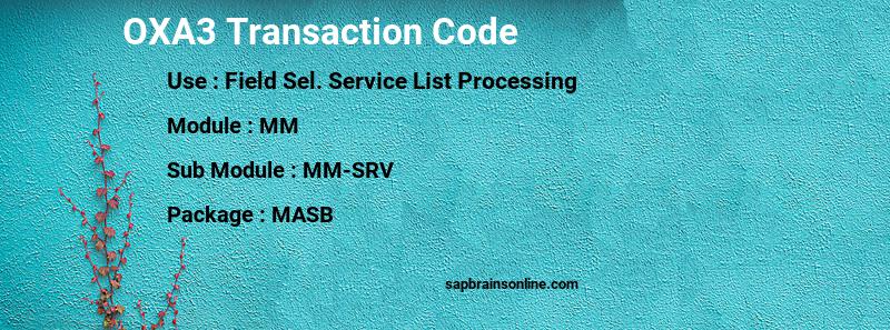 SAP OXA3 transaction code