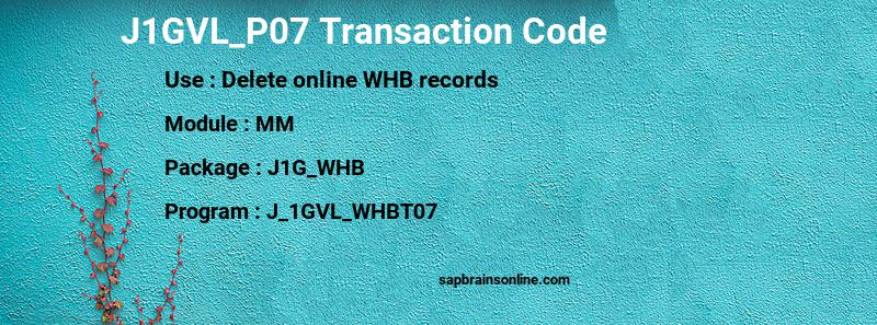 SAP J1GVL_P07 transaction code
