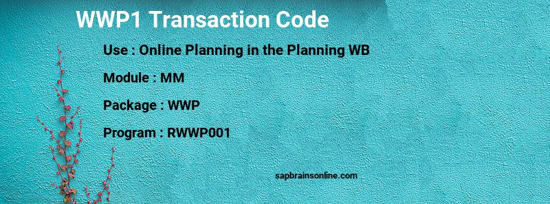 SAP WWP1 transaction code