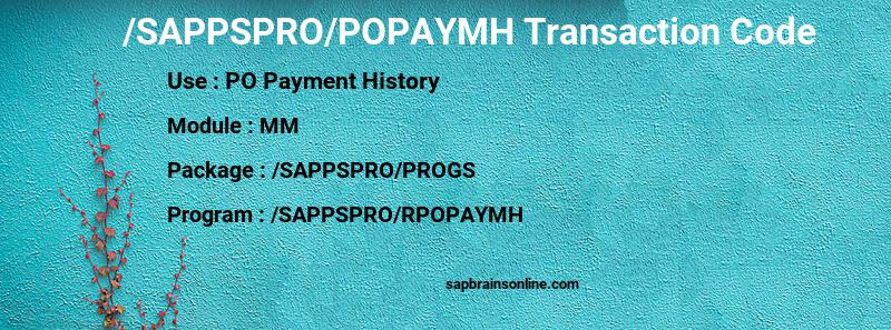 SAP /SAPPSPRO/POPAYMH transaction code