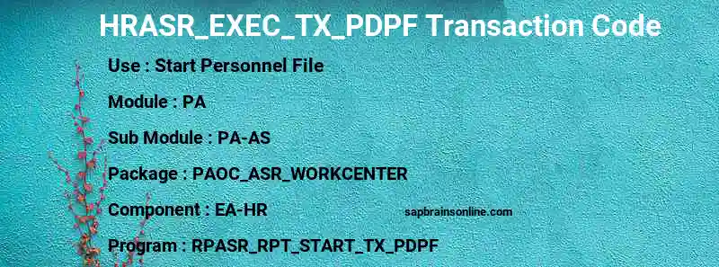 SAP HRASR_EXEC_TX_PDPF transaction code