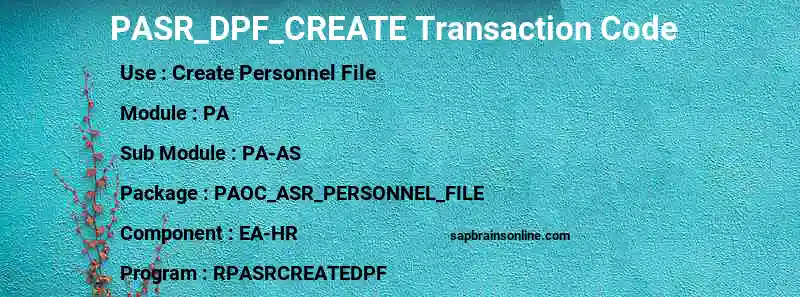 SAP PASR_DPF_CREATE transaction code