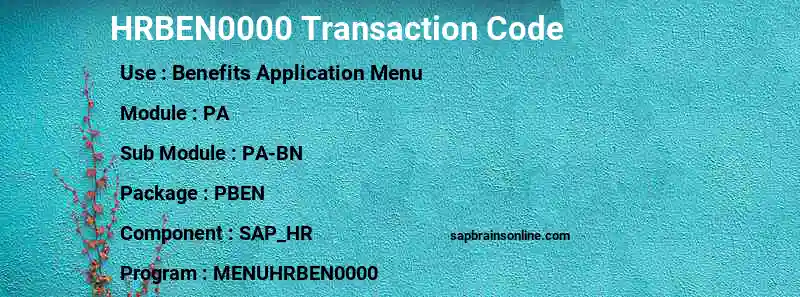 SAP HRBEN0000 transaction code