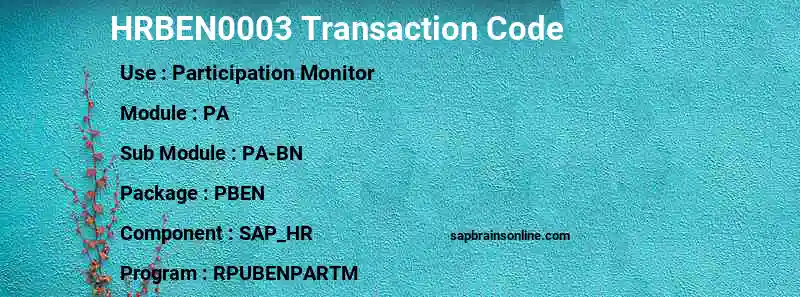 SAP HRBEN0003 transaction code