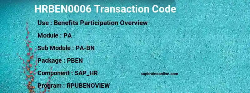 SAP HRBEN0006 transaction code