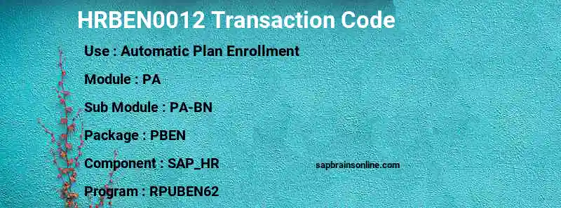 SAP HRBEN0012 transaction code