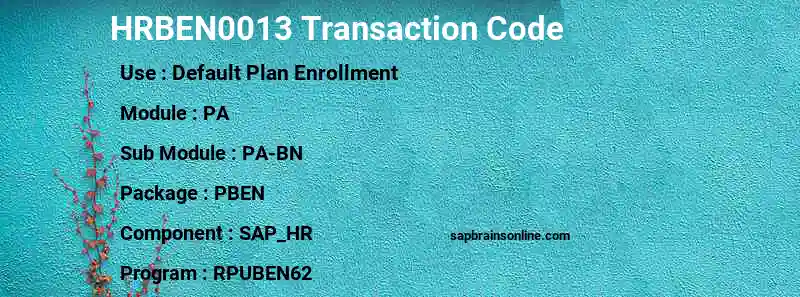 SAP HRBEN0013 transaction code