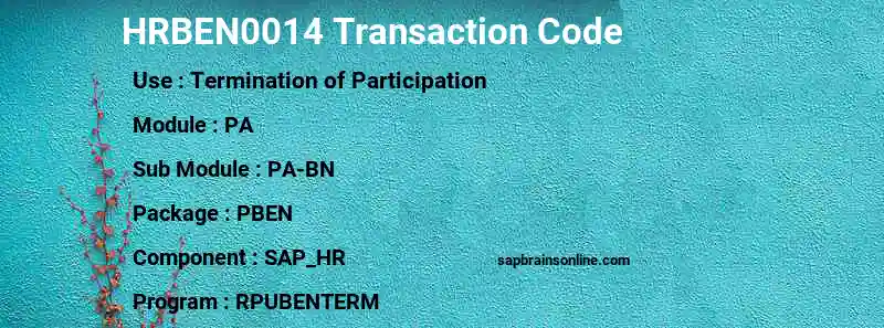SAP HRBEN0014 transaction code