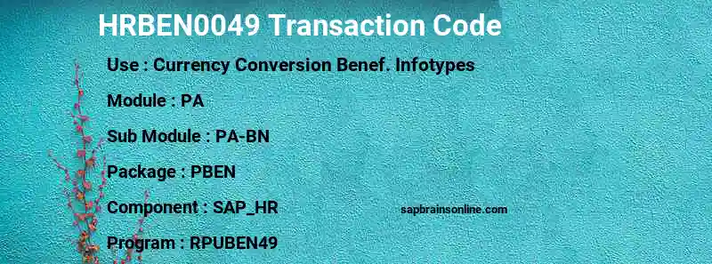 SAP HRBEN0049 transaction code