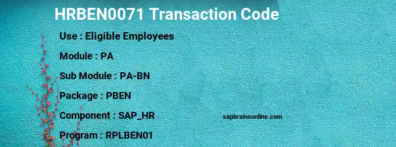 SAP HRBEN0071 transaction code