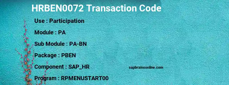 SAP HRBEN0072 transaction code