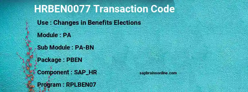 SAP HRBEN0077 transaction code