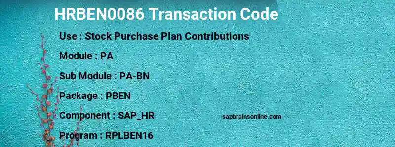 SAP HRBEN0086 transaction code