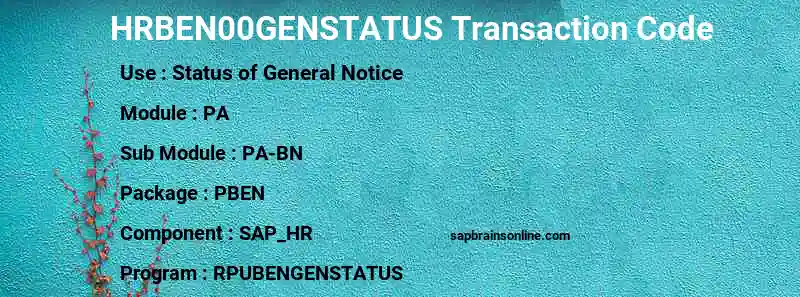 SAP HRBEN00GENSTATUS transaction code