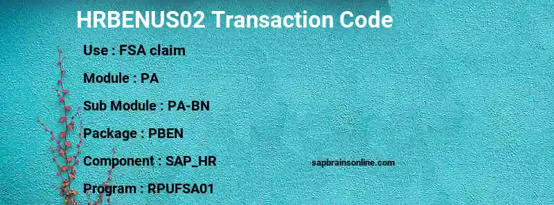 SAP HRBENUS02 transaction code