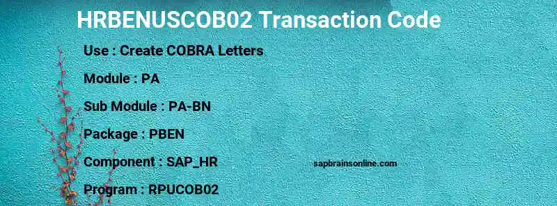 SAP HRBENUSCOB02 transaction code