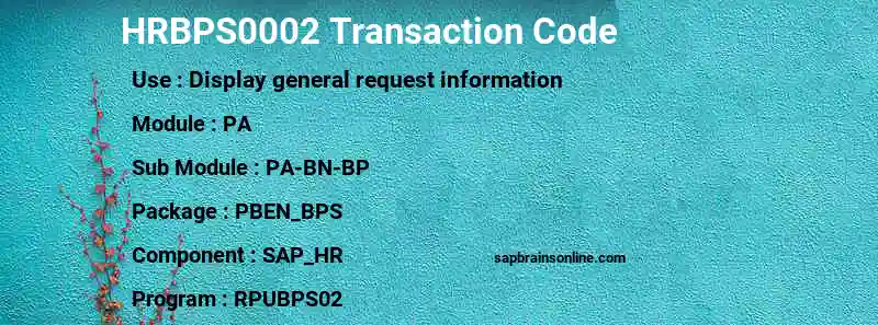 SAP HRBPS0002 transaction code