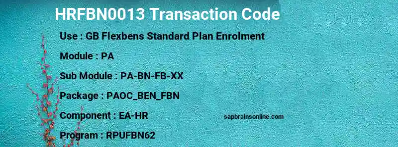 SAP HRFBN0013 transaction code