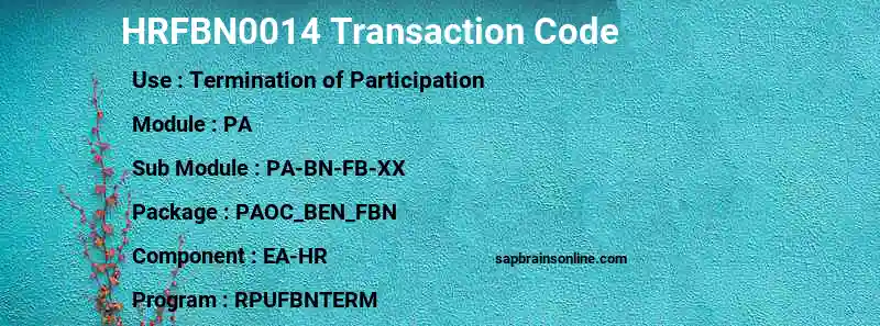 SAP HRFBN0014 transaction code