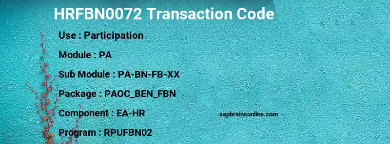 SAP HRFBN0072 transaction code