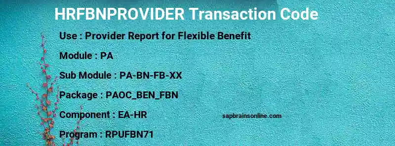SAP HRFBNPROVIDER transaction code