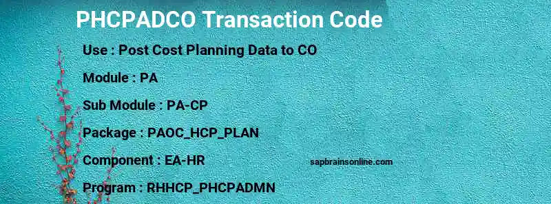 SAP PHCPADCO transaction code