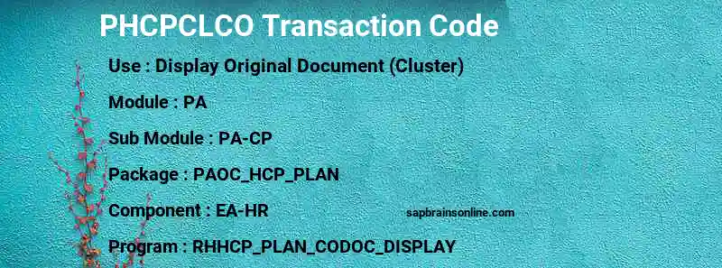 SAP PHCPCLCO transaction code