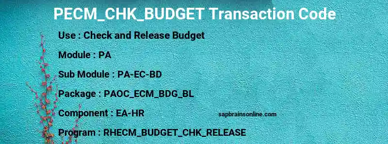 SAP PECM_CHK_BUDGET transaction code