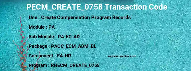 SAP PECM_CREATE_0758 transaction code