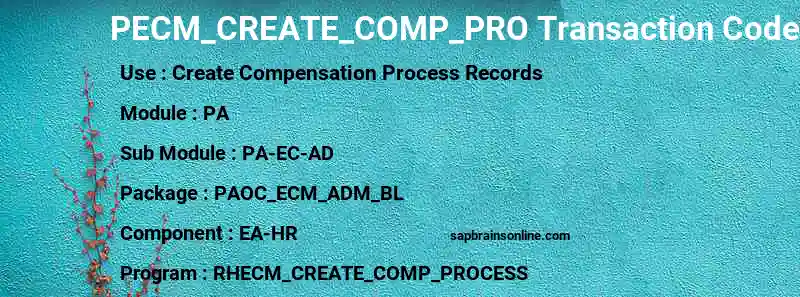 SAP PECM_CREATE_COMP_PRO transaction code