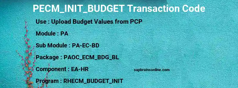 SAP PECM_INIT_BUDGET transaction code