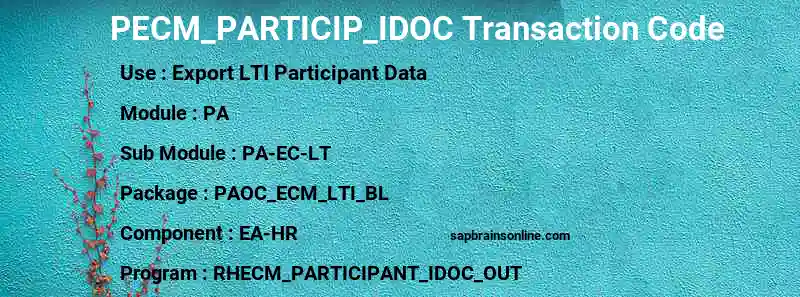 SAP PECM_PARTICIP_IDOC transaction code
