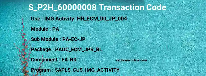 SAP S_P2H_60000008 transaction code