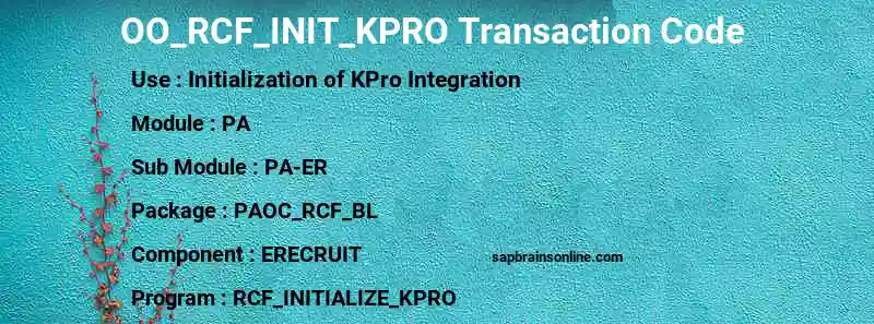 SAP OO_RCF_INIT_KPRO transaction code