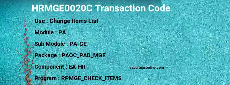 SAP HRMGE0020C transaction code