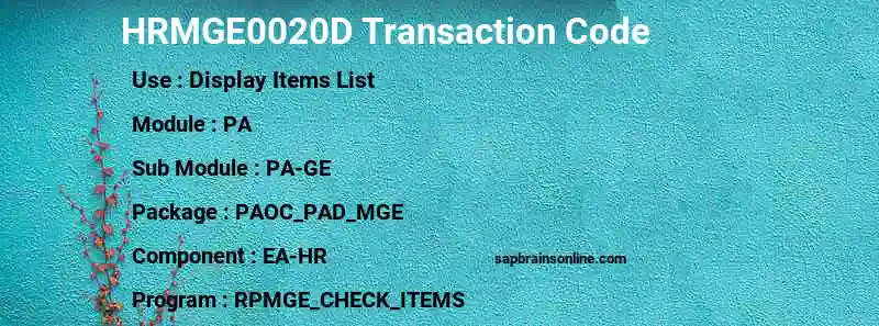 SAP HRMGE0020D transaction code