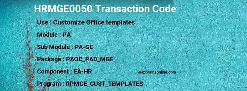 SAP HRMGE0050 transaction code