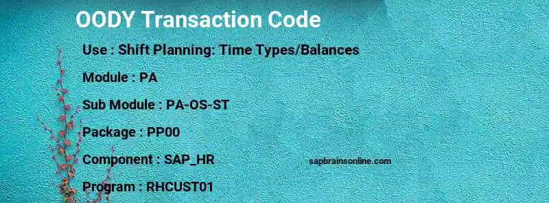 SAP OODY transaction code