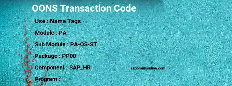 SAP OONS transaction code