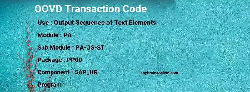 SAP OOVD transaction code