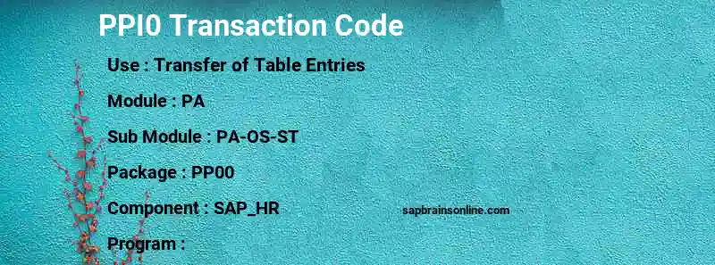 SAP PPI0 transaction code