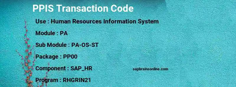 SAP PPIS transaction code