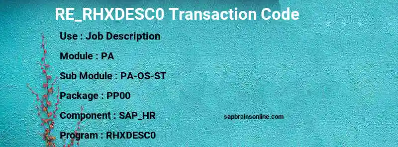 SAP RE_RHXDESC0 transaction code