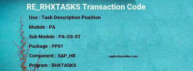 SAP RE_RHXTASKS transaction code