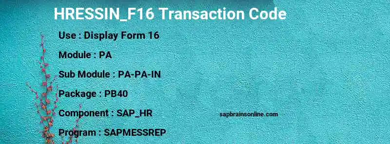 SAP HRESSIN_F16 transaction code