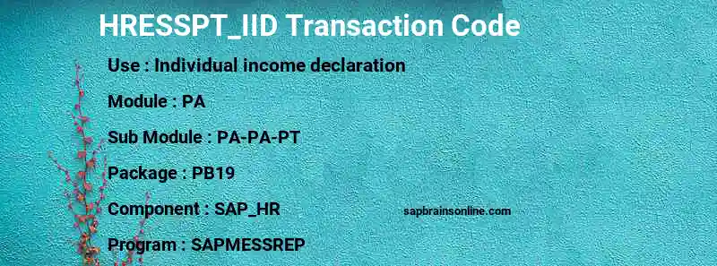 SAP HRESSPT_IID transaction code