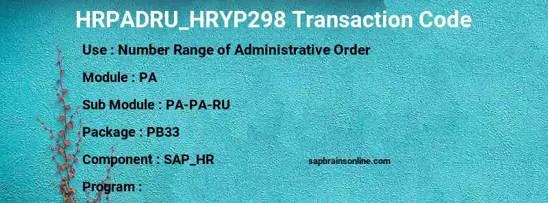 SAP HRPADRU_HRYP298 transaction code