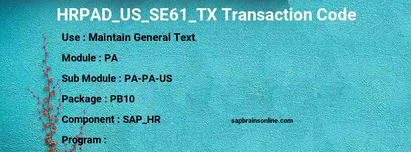 SAP HRPAD_US_SE61_TX transaction code